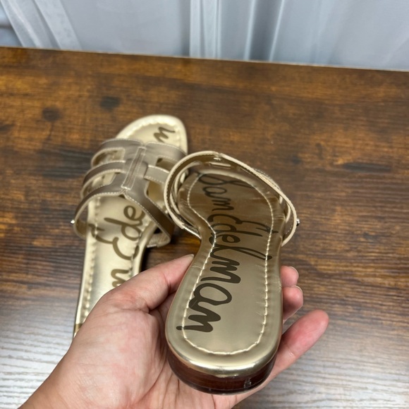Sam Edelman Gold Bay Sandals Slides Stacked Mini Heel Women’s Sz 7.5 - Picture 9 of 11